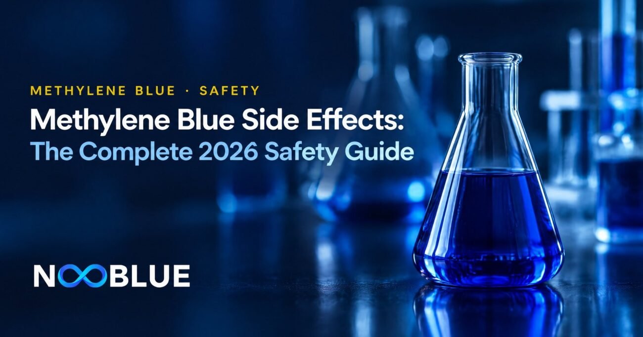 Methylene Blue Side Effects: The Complete 2026 Safety Guide – NooBlue methylene blue safety guide with laboratory glassware