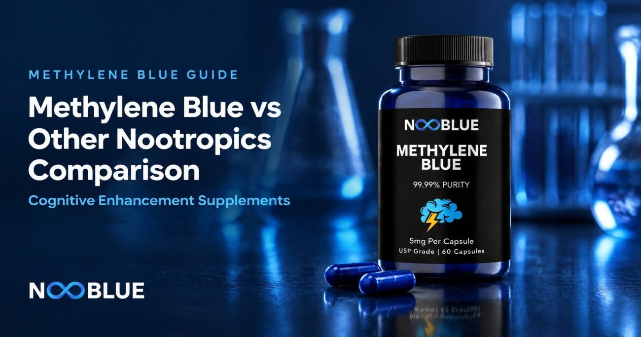 Methylene Blue vs Other Nootropics Comparison - Cognitive Enhancement Supplements – NooBlue Methylene Blue Capsules 5mg bottle