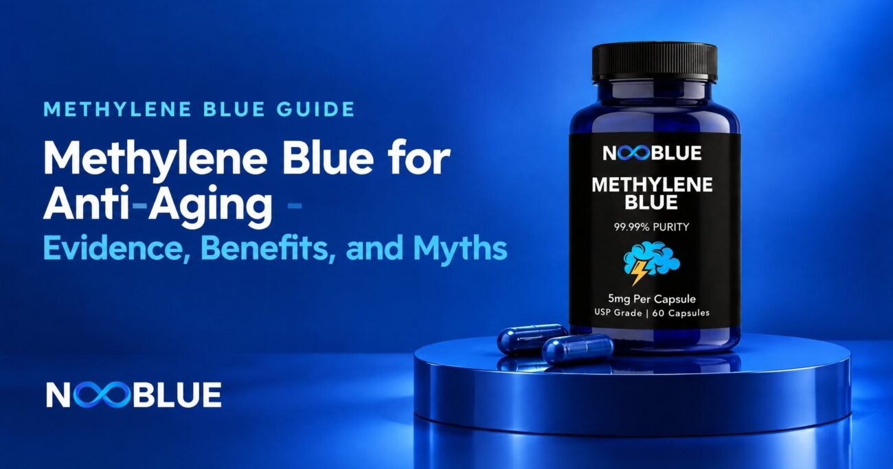 Methylene Blue for Anti-Aging - Evidence, Benefits, and Myths – NooBlue Methylene Blue Capsules 5mg bottle