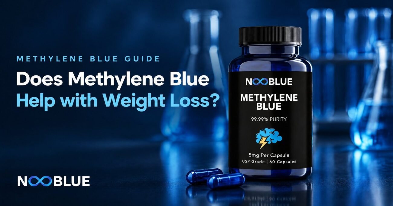 Does Methylene Blue Help with Weight Loss? – NooBlue Methylene Blue Capsules 5mg bottle