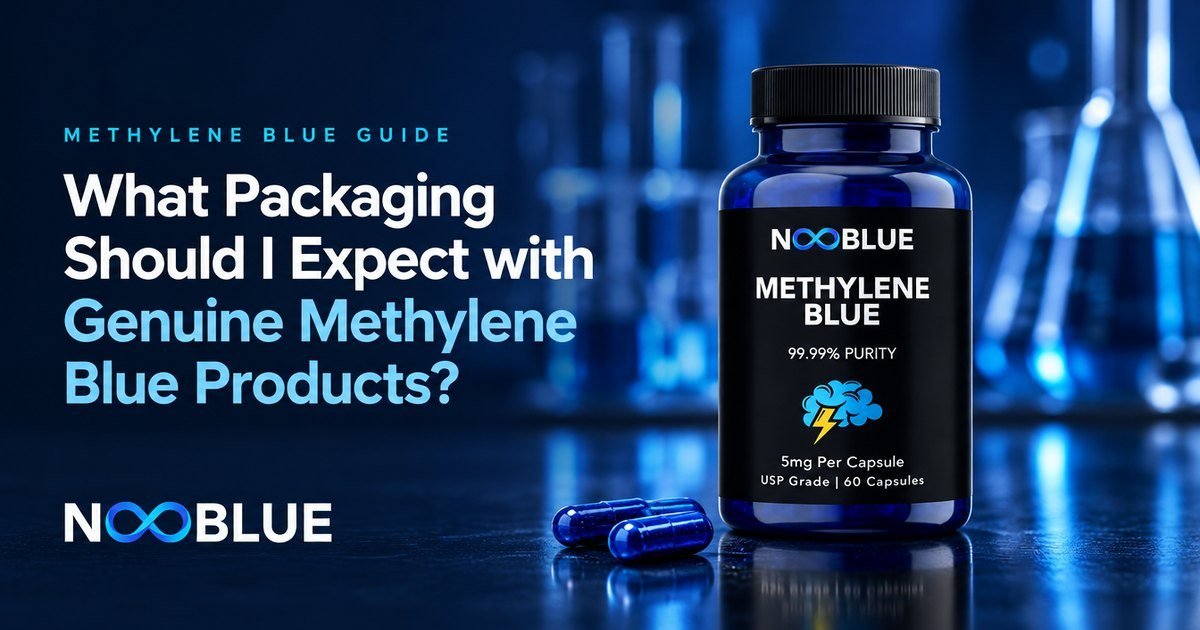 What Packaging Should I Expect with Genuine Methylene Blue Products? – NooBlue Methylene Blue Capsules 5mg bottle