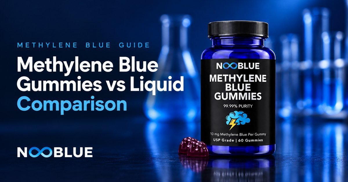 Methylene Blue Gummies vs Liquid Comparison – NooBlue Methylene Blue Gummies bottle