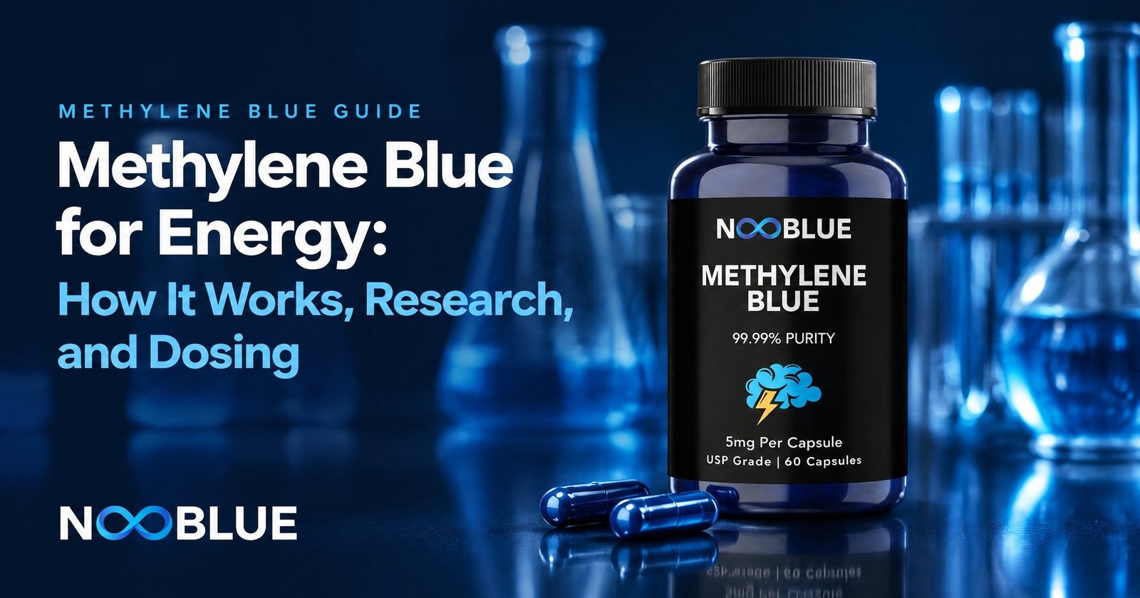 Methylene Blue for Energy: How It Works, Research, and Dosing – NooBlue Methylene Blue Capsules 5mg bottle