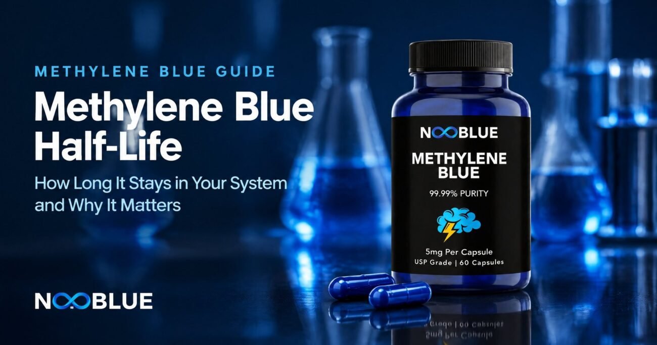 Methylene Blue Half-Life: How Long It Stays in Your System and Why It Matters – NooBlue Methylene Blue Capsules 5mg bottle