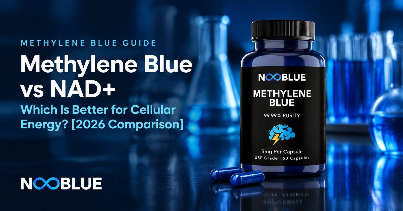 Methylene Blue vs NAD+: Which Is Better for Cellular Energy? [2026 Comparison] – NooBlue Methylene Blue Capsules 5mg bottle