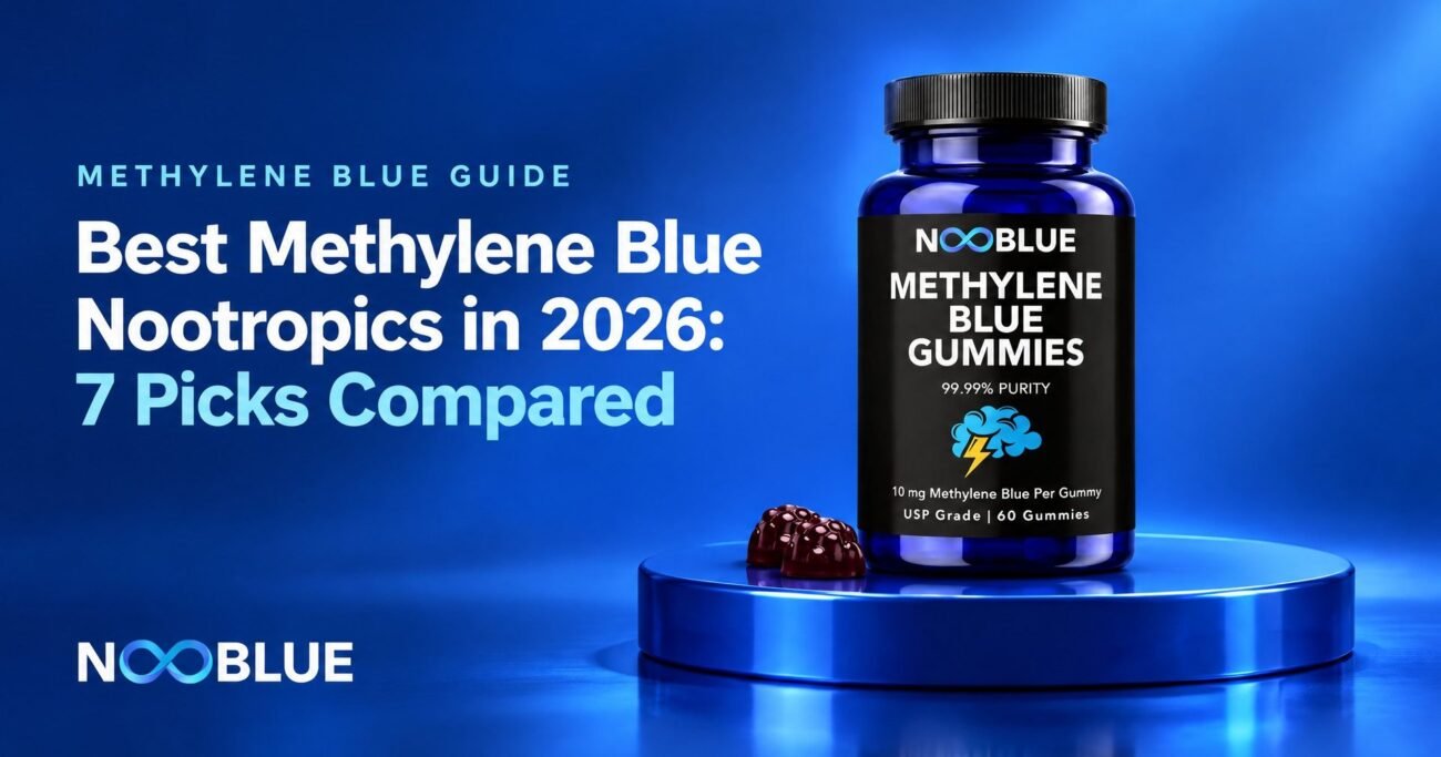 Best Methylene Blue Nootropics in 2026: 7 Picks Compared – NooBlue Methylene Blue Gummies bottle