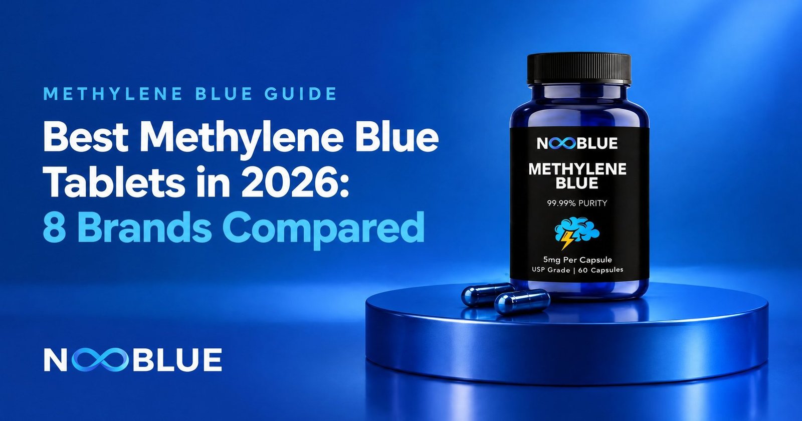 Best Methylene Blue Tablets in 2026: 8 Brands Compared – NooBlue Methylene Blue Capsules 5mg bottle