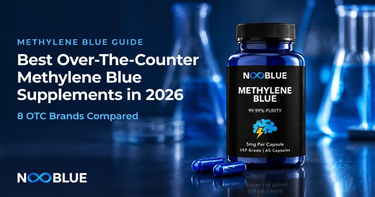 Best Over-The-Counter Methylene Blue Supplements in 2026: 8 OTC Brands Compared – NooBlue Methylene Blue Capsules 5mg bottle