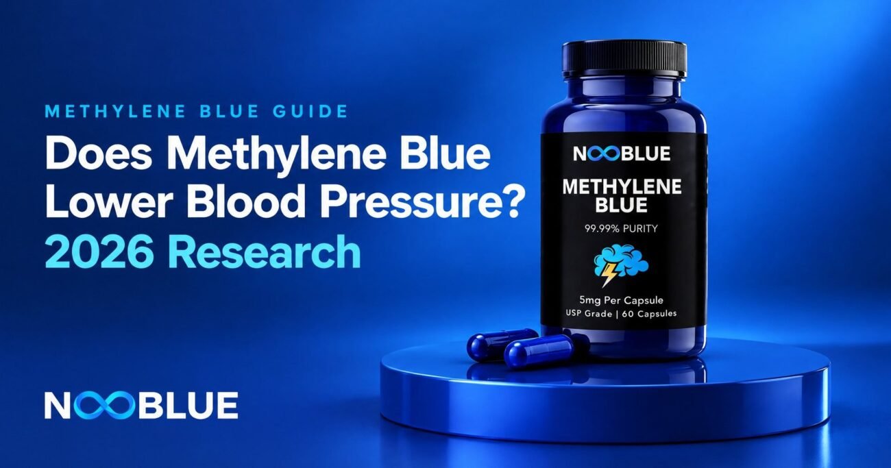 Does Methylene Blue Lower Blood Pressure? 2026 Research – NooBlue Methylene Blue Capsules 5mg bottle