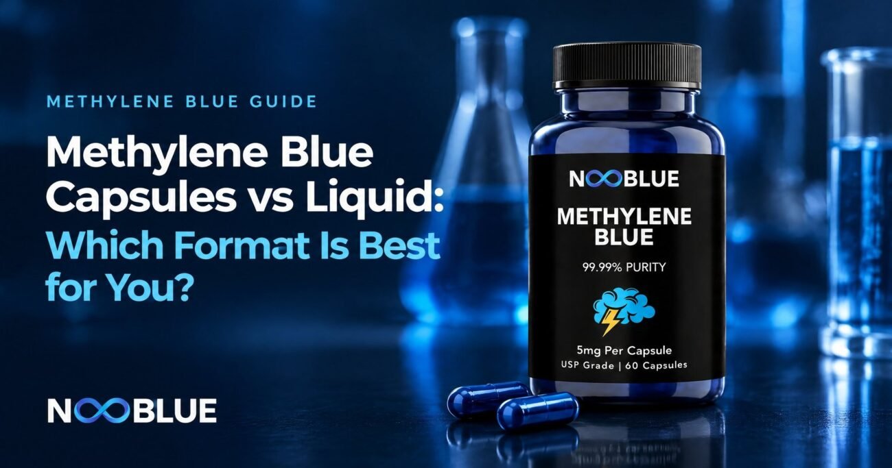Methylene Blue Capsules vs Liquid: Which Format Is Best for You? – NooBlue Methylene Blue Capsules 5mg bottle