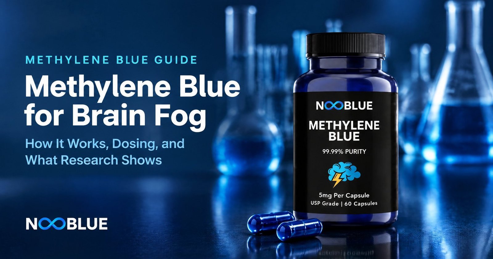 Methylene Blue for Brain Fog: How It Works, Dosing, and What Research Shows – NooBlue Methylene Blue Capsules 5mg bottle
