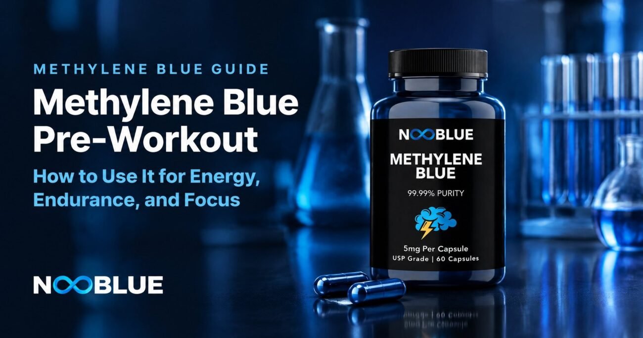 Methylene Blue Pre-Workout: How to Use It for Energy, Endurance, and Focus – NooBlue Methylene Blue Capsules 5mg bottle