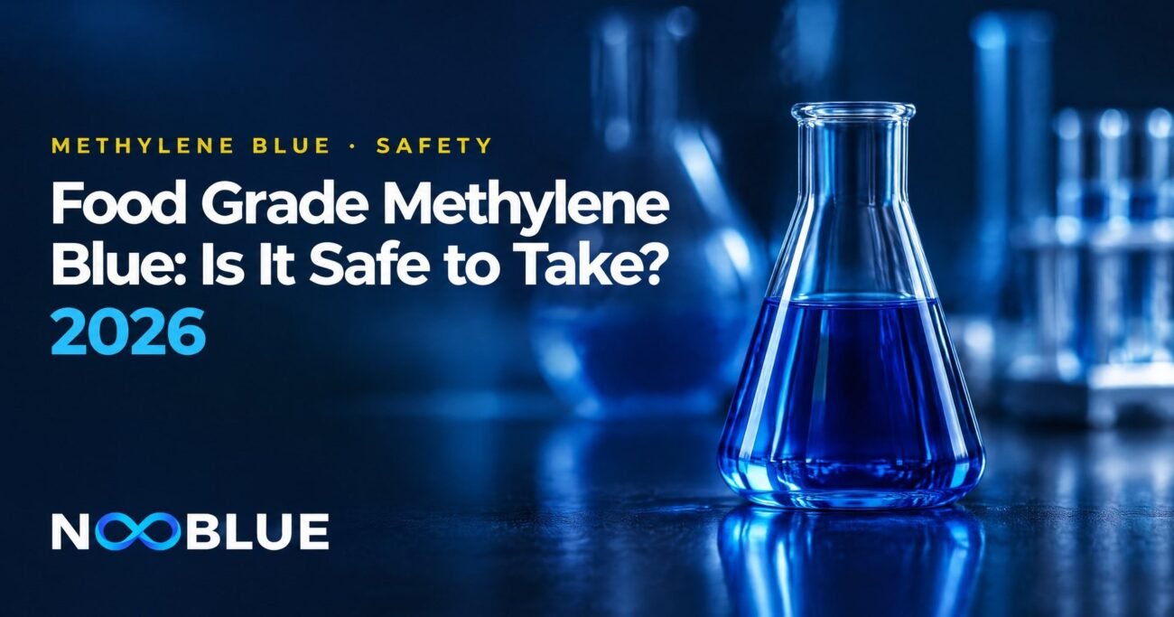 Food Grade Methylene Blue: Is It Safe to Take? 2026 – NooBlue methylene blue safety guide with laboratory glassware