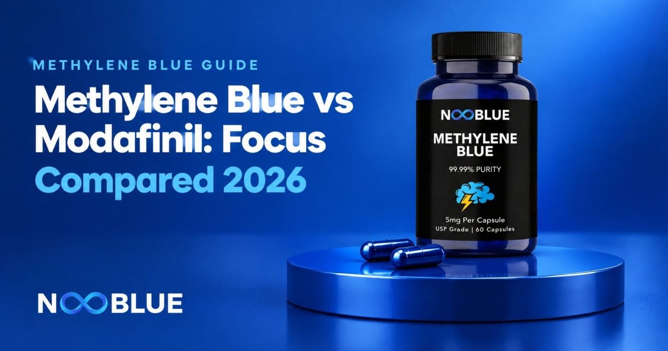 Methylene Blue vs Modafinil: Focus Compared 2026 – NooBlue Methylene Blue Capsules 5mg bottle