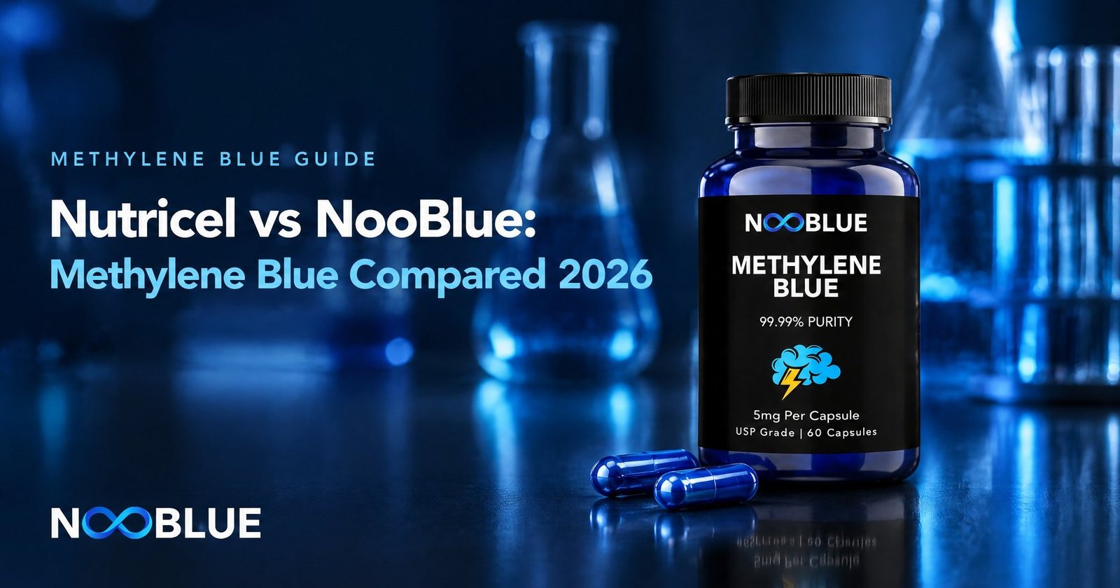 Nutricel vs NooBlue: Methylene Blue Compared 2026 – NooBlue Methylene Blue Capsules 5mg bottle