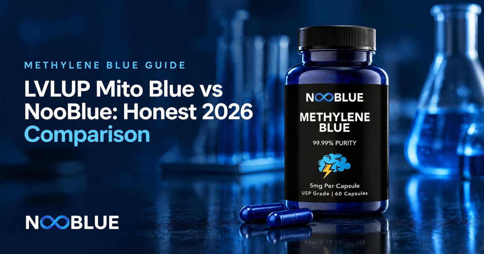LVLUP Mito Blue vs NooBlue: Honest 2026 Comparison – NooBlue Methylene Blue Capsules 5mg bottle