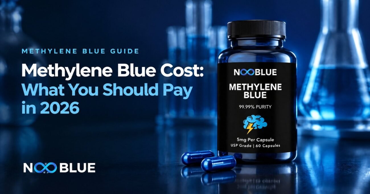 Methylene Blue Cost: What You Should Pay in 2026 – NooBlue Methylene Blue Capsules 5mg bottle