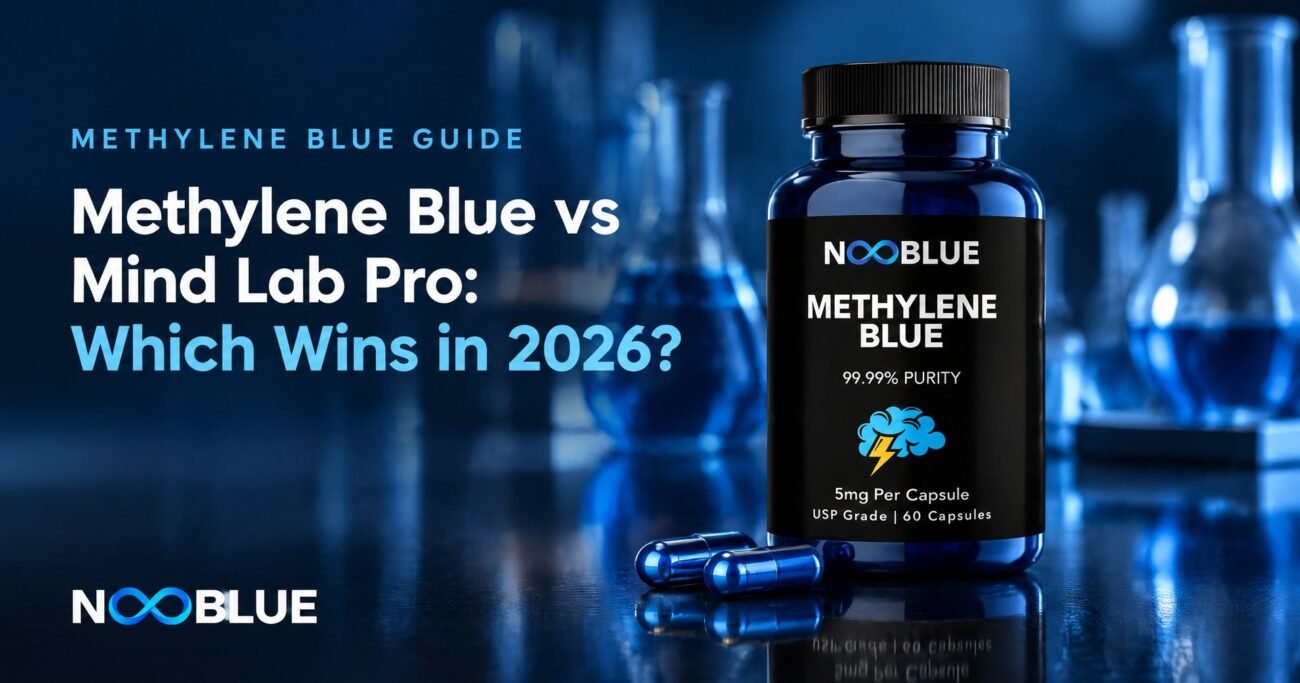 Methylene Blue vs Mind Lab Pro: Which Wins in 2026? – NooBlue Methylene Blue Capsules 5mg bottle