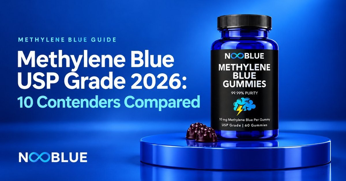 Methylene Blue USP Grade 2026: 10 Contenders Compared – NooBlue Methylene Blue Gummies bottle